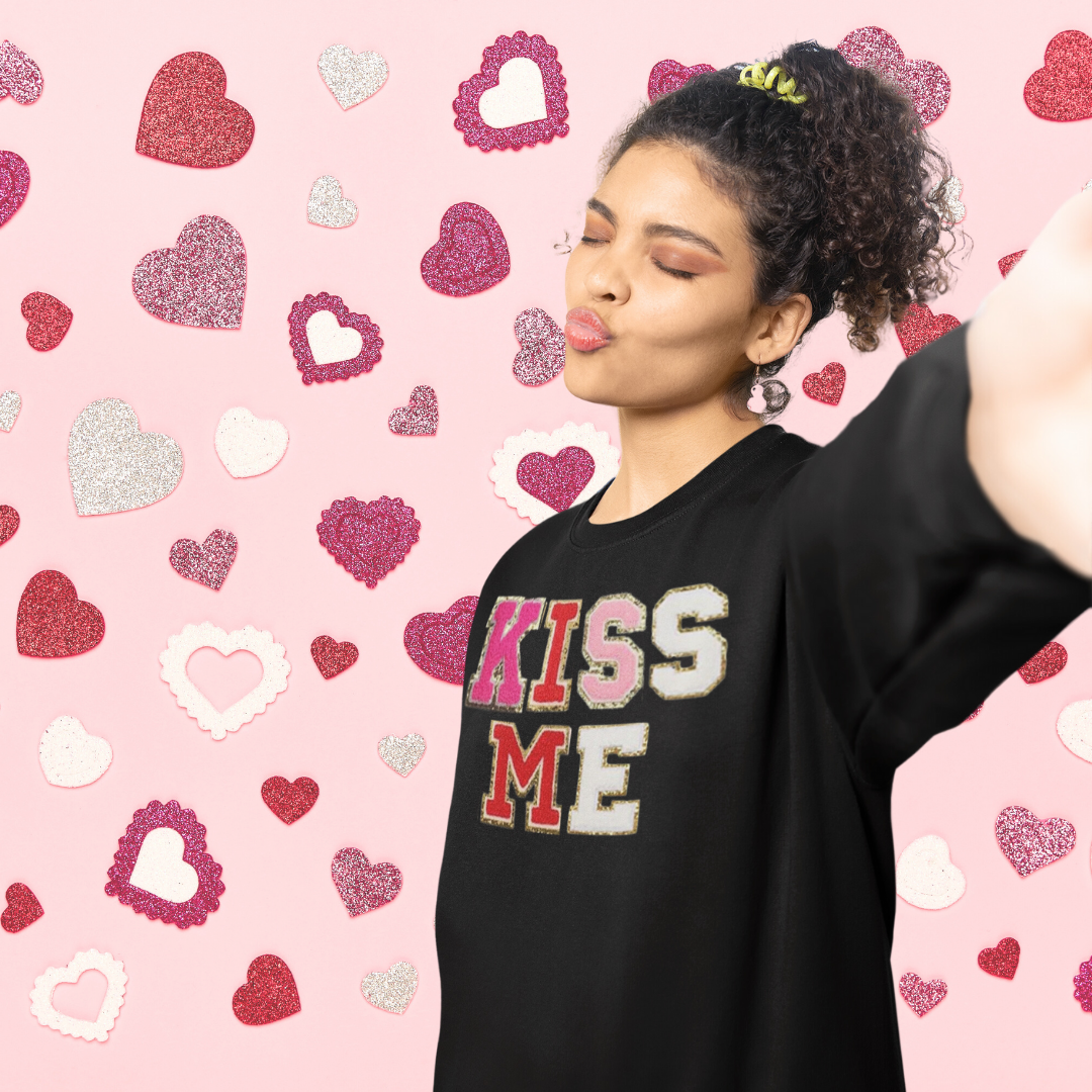 KISS ME Letters Valentines Chenille Patch Sweatshirt