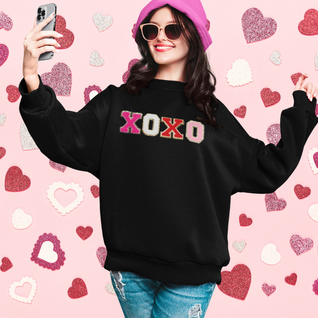 XOXO Letters Valentines Chenille Patch Sweatshirt