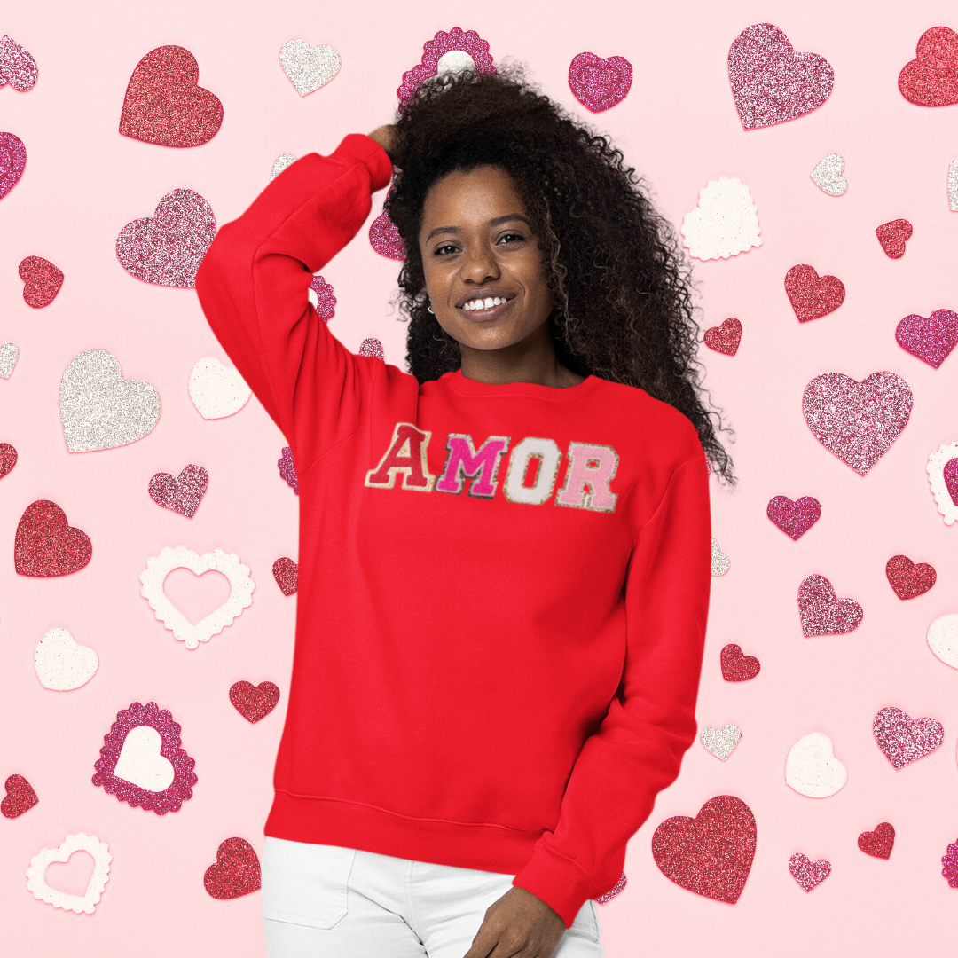 AMOR Letters Valentines Chenille Patch Sweatshirt