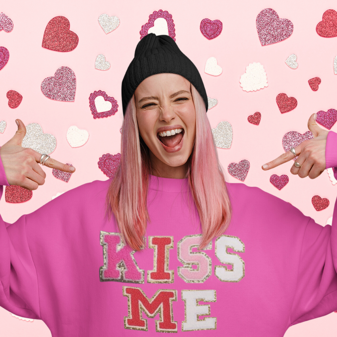 KISS ME Letters Valentines Chenille Patch Sweatshirt