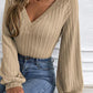 Cable-Knit V-Neck Long Sleeve Knit Top
