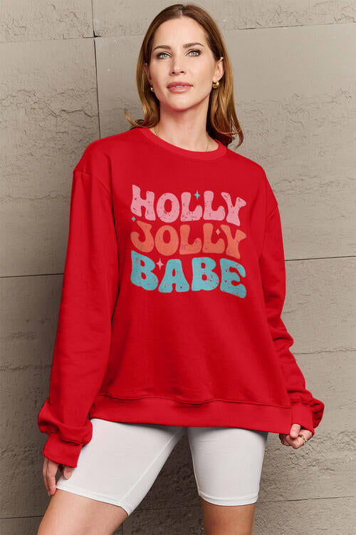 Simply Love Full Size HOLLY JOLLY BABE Long Sleeve Sweatshirt