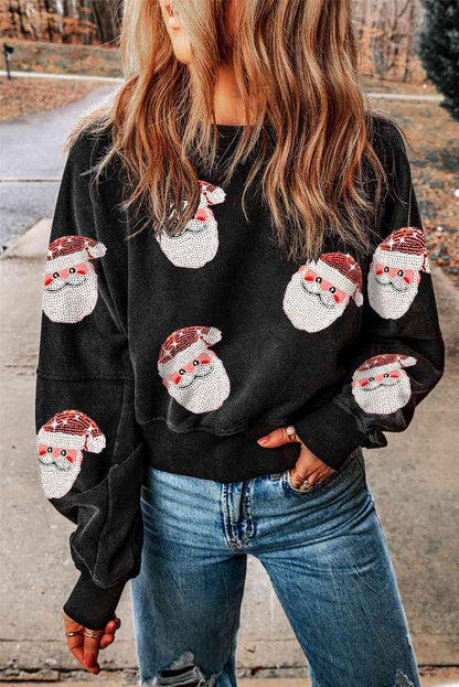 Santa Sequin Long Sleeve Sweatshirt