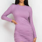 Ribbed long sleeve drawstring bodycon dress