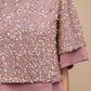 Sequined Short Sleeve Top With Back Zipper