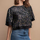 Sequined Short Sleeve Top With Back Zipper