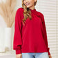 Double Take Cutout Gathered Detail Mock Neck Top